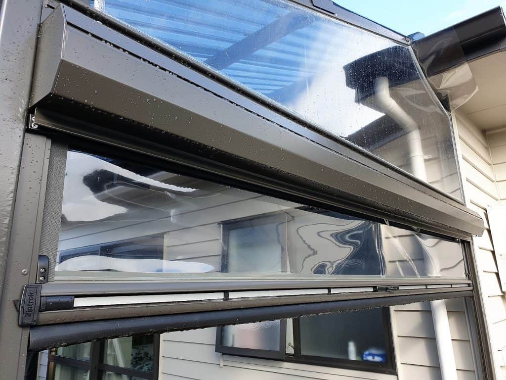 Ziptrak screen with a pelmet