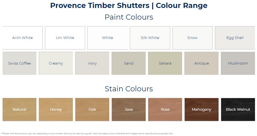 Timber shutters colours