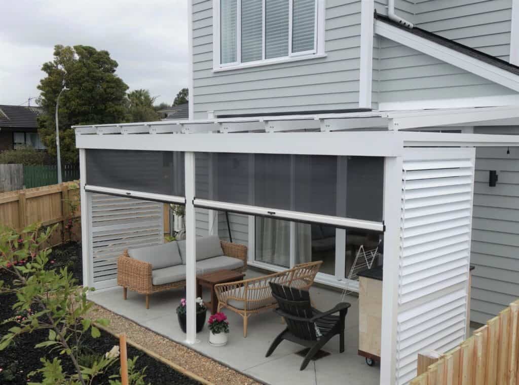 Bermuda 2000 aluminium shutters and mesh Ziptrak screens in East Auckland