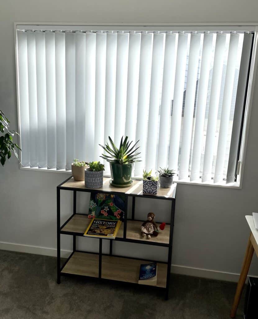 Blockout vertical blinds in a bedroom