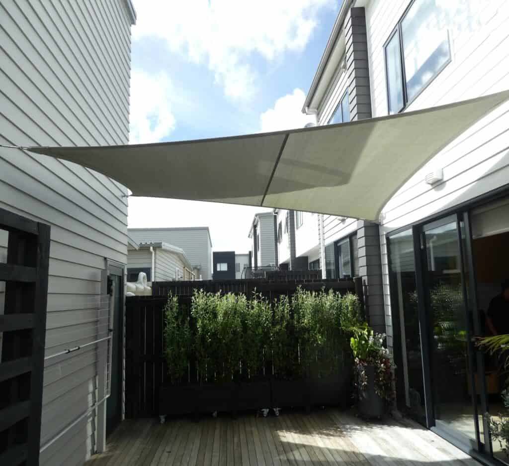 Shade sail between two buildings