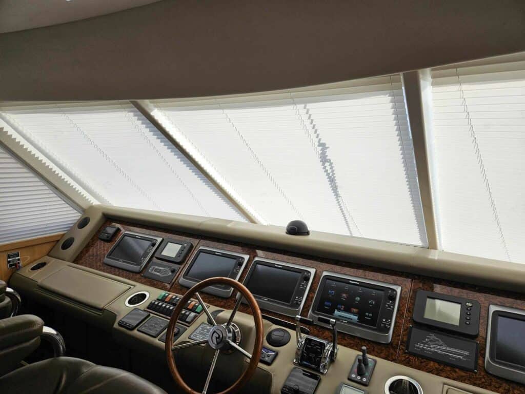 Pleated blinds on a boat