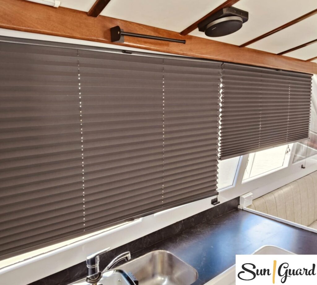 Cosiflor cord operated pleated blind on a boat