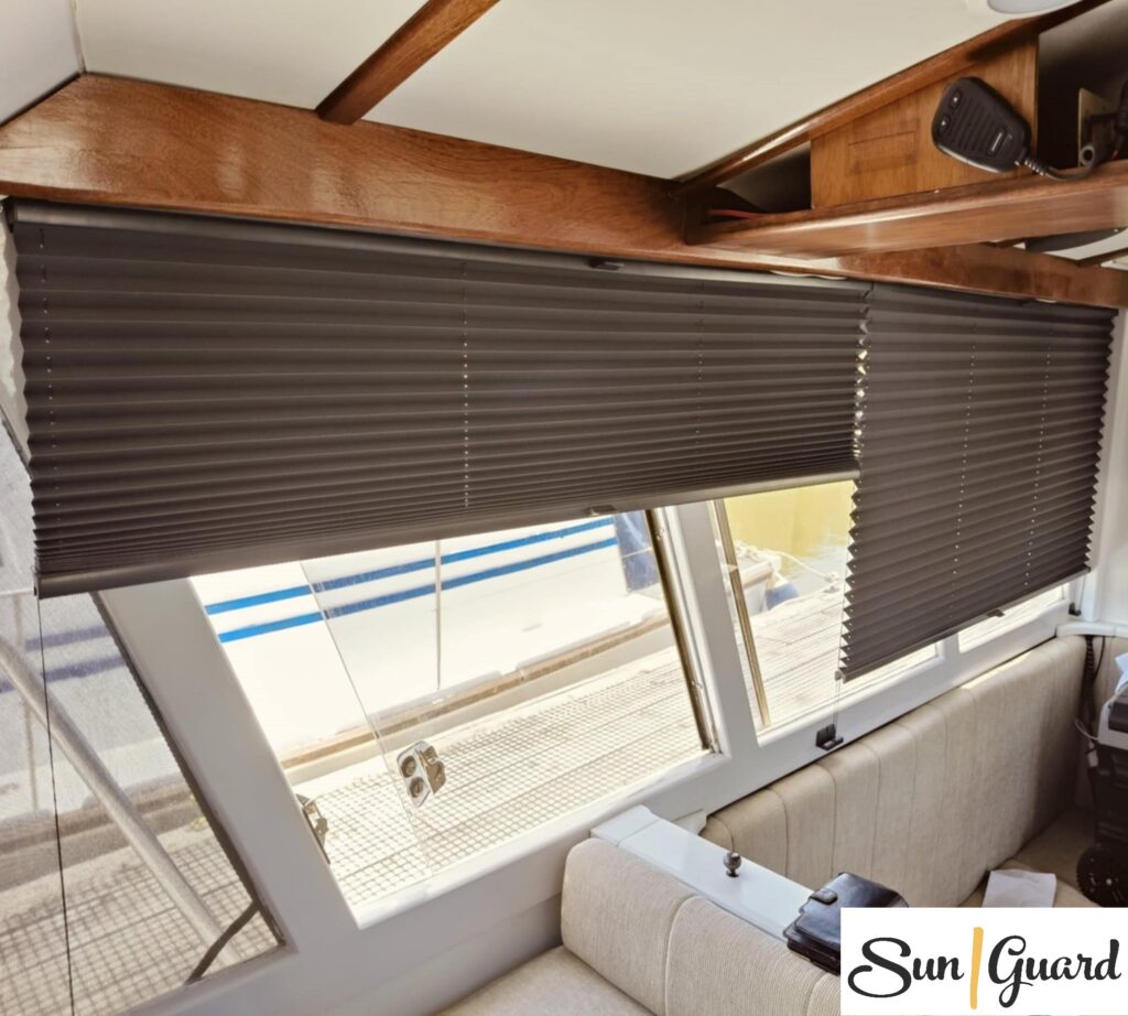 Cosiflor cord operated pleated blind on a boat