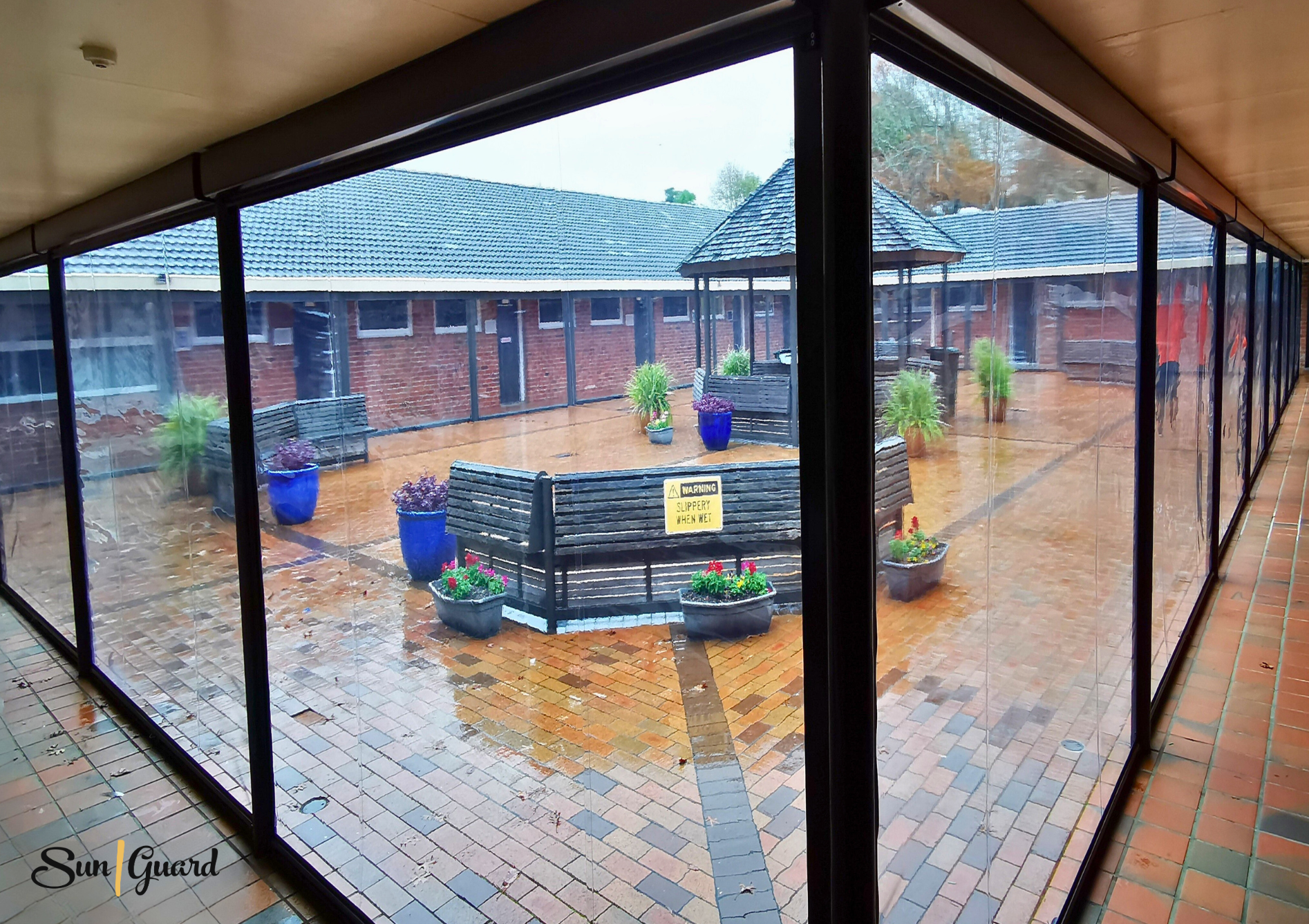 Clear PVC Ziptrak blinds in St Kentigern School