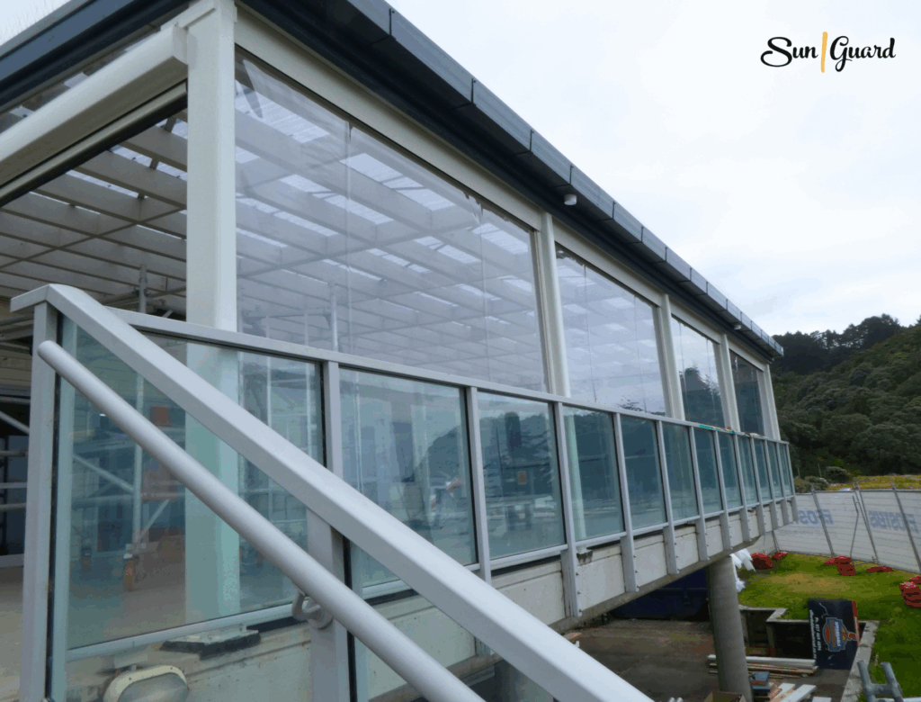 Waihi Beach Surf Club Clear PVC Ziptrak Blinds