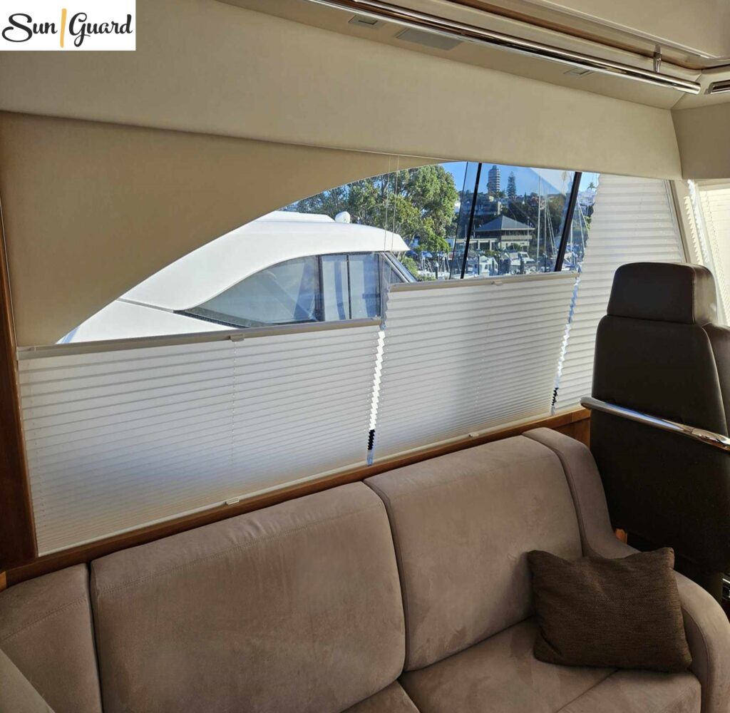 Cosiflor cord operated pleated blind on a boat